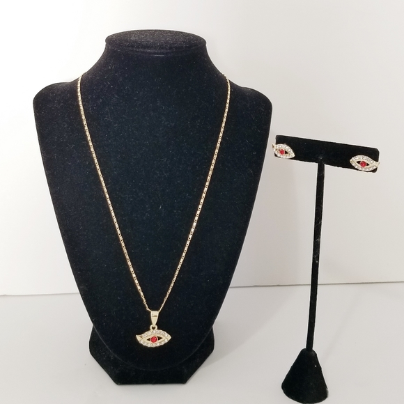 Red Evil Eye Women's Necklace Set. 14K Gold Plated - Picture 6 of 6